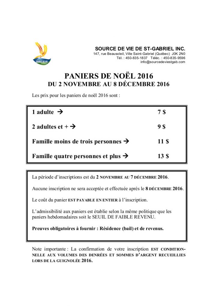 Paniers de Noêl 2016